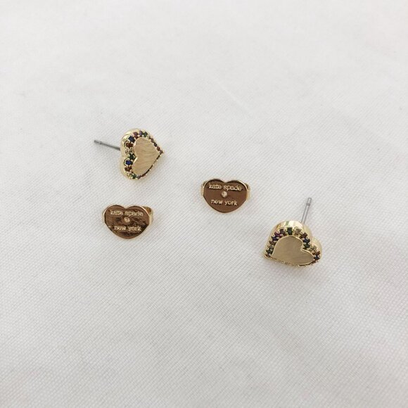 Take Heart Gold Multi Color Stud Earrings NEW - Picture 5 of 5